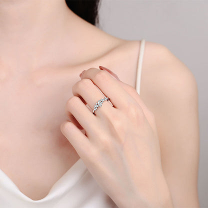 Marquise Moissanite Solitaire Ring in S925 Sterling Silver | Dainty U-Shape Band