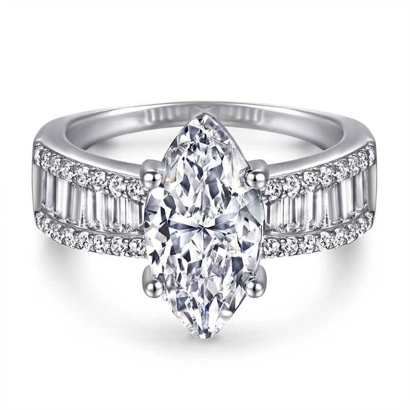Marquise & Baguette 925 Silver Ring Set - Luxury Wedding Band Collection