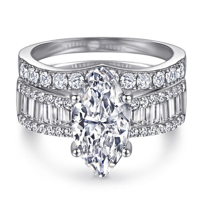 Marquise & Baguette 925 Silver Ring Set - Luxury Wedding Band Collection