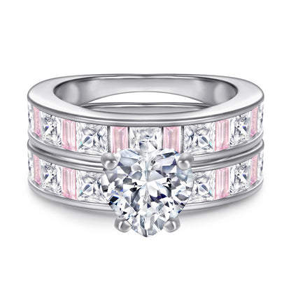 Matching Heart-Shaped Zircon Couple Rings - 925 Sterling Silver Romantic Wedding Bands Set