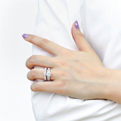 Matching Heart-Shaped Zircon Couple Rings - 925 Sterling Silver Romantic Wedding Bands Set