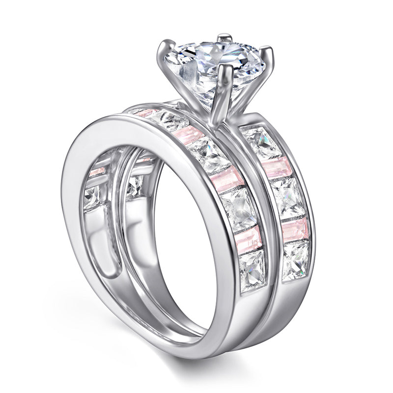 Matching Heart-Shaped Zircon Couple Rings - 925 Sterling Silver Romantic Wedding Bands Set