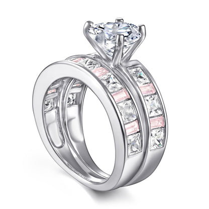 Matching Heart-Shaped Zircon Couple Rings - 925 Sterling Silver Romantic Wedding Bands Set