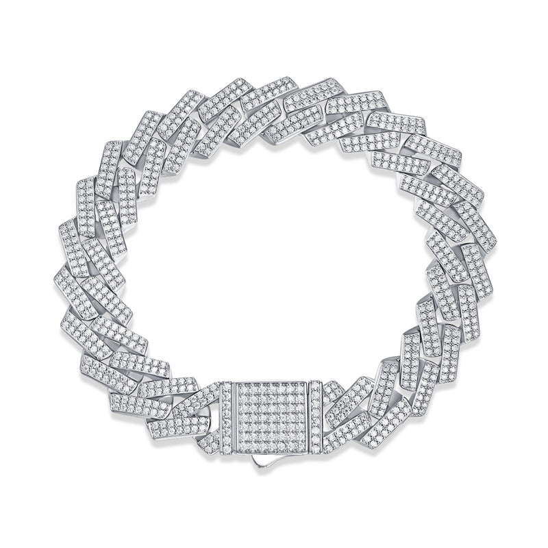 Men's Geometric Silver Bracelet with Small Moissanite for Office Wear
