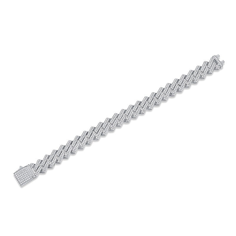 Men's Geometric Silver Bracelet with Small Moissanite for Office Wear