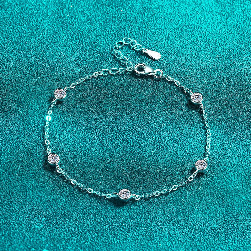 Minimalist 5-Layer Rhodium Plated Sterling Silver Bracelet - 0.5ct Moissanite with Floral & Nature Motifs