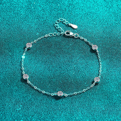 Minimalist 5-Layer Rhodium Plated Sterling Silver Bracelet - 0.5ct Moissanite with Floral & Nature Motifs