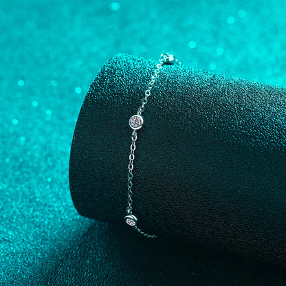 Minimalist 5-Layer Rhodium Plated Sterling Silver Bracelet - 0.5ct Moissanite with Floral & Nature Motifs