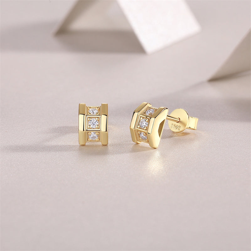 Minimalist 925 Silver Moissanite Earrings with Geometric Design