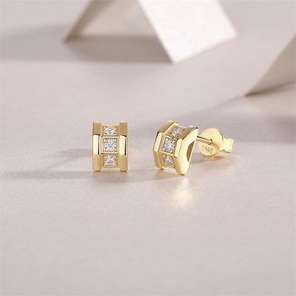 Minimalist 925 Silver Moissanite Earrings with Geometric Design