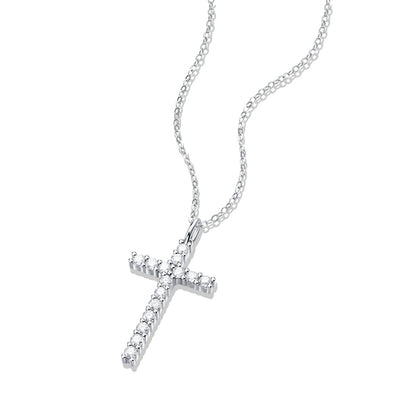 Minimalist Cross Pendant Necklace with 15 Moissanite Stones