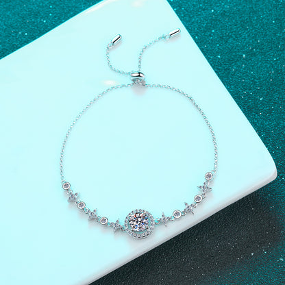 Minimalist Geometric 5-Layer Rhodium Plated Sterling Silver Bracelet with 1ct Moissanite/Zircon - Star & Hexagram Design