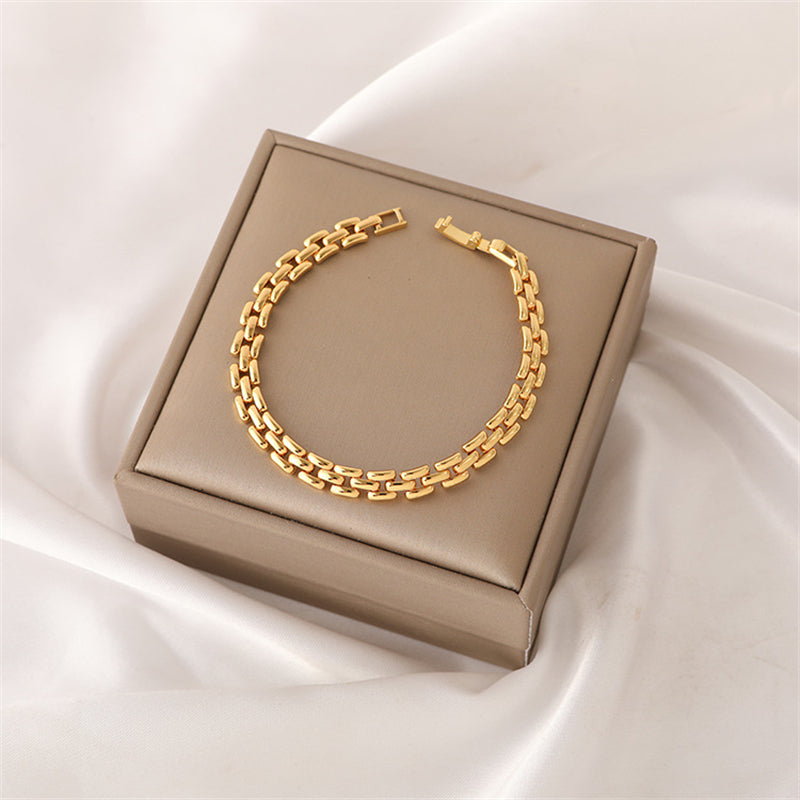 Minimalist Geometric Alloy Circle Bracelet - Genuine Gold Plated Women's Fashion Jewelry for Daily Wear