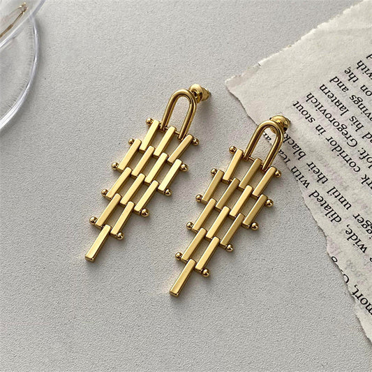 Minimalist Geometric Line Drop Earrings - Gold & Matte Gold Long/Short Lengths