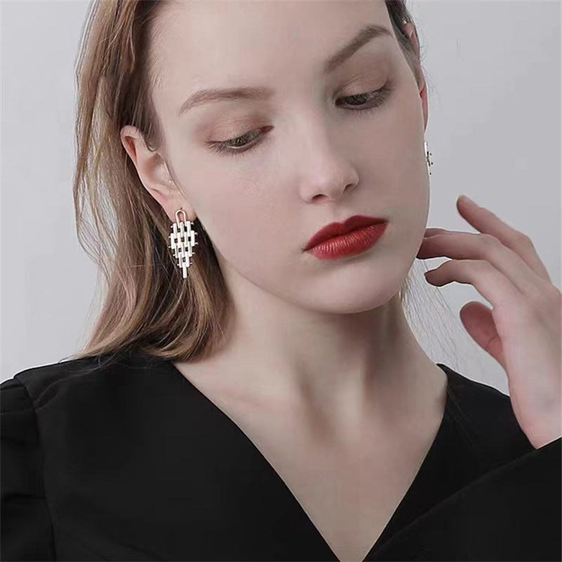 Minimalist Geometric Line Drop Earrings - Gold & Matte Gold Long/Short Lengths