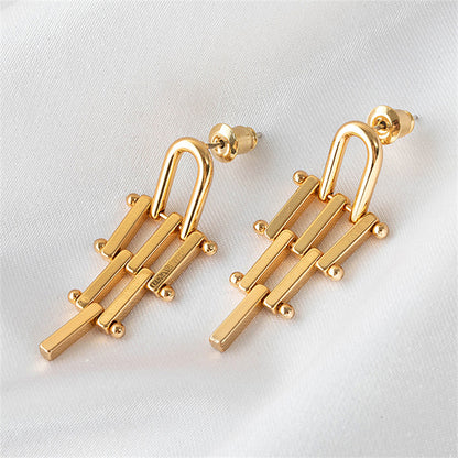 Minimalist Geometric Line Drop Earrings - Gold & Matte Gold Long/Short Lengths