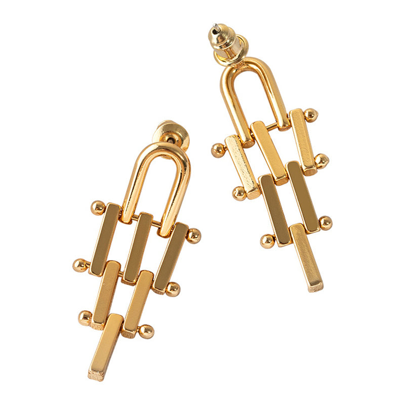 Minimalist Geometric Line Drop Earrings - Gold & Matte Gold Long/Short Lengths