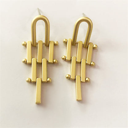 Minimalist Geometric Line Drop Earrings - Gold & Matte Gold Long/Short Lengths