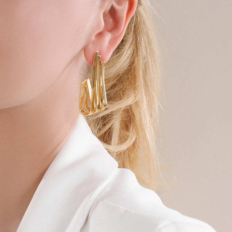 Minimalist Geometric Line Earrings - Gold Plated with 925 Silver Posts