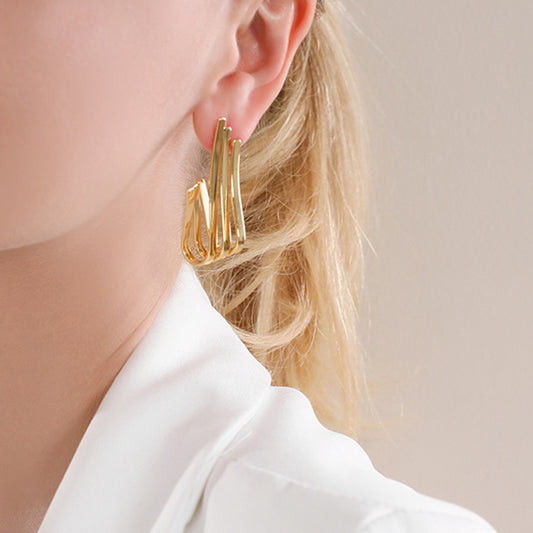 Minimalist Geometric Line Earrings - Gold Plated with 925 Silver Posts