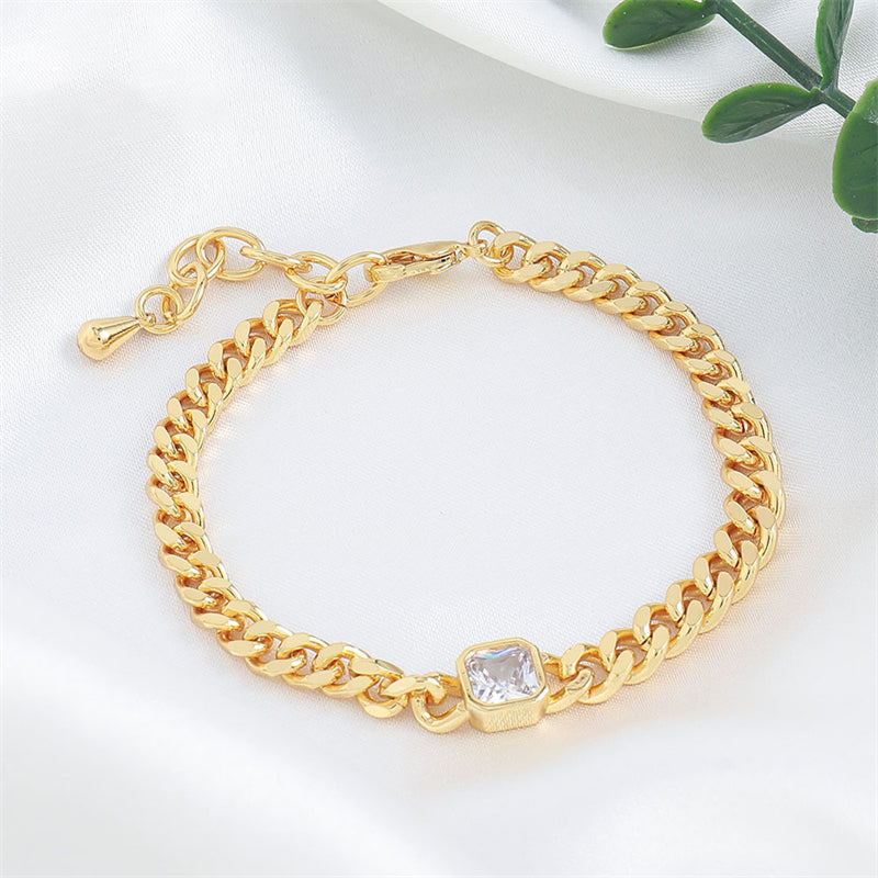 Minimalist Geometric Ring Zircon Bracelet - Genuine Gold Plated Copper 10.4g Adjustable Women's Jewelry