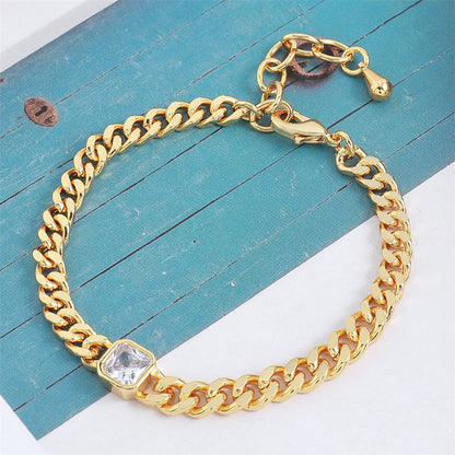 Minimalist Geometric Ring Zircon Bracelet - Genuine Gold Plated Copper 10.4g Adjustable Women's Jewelry