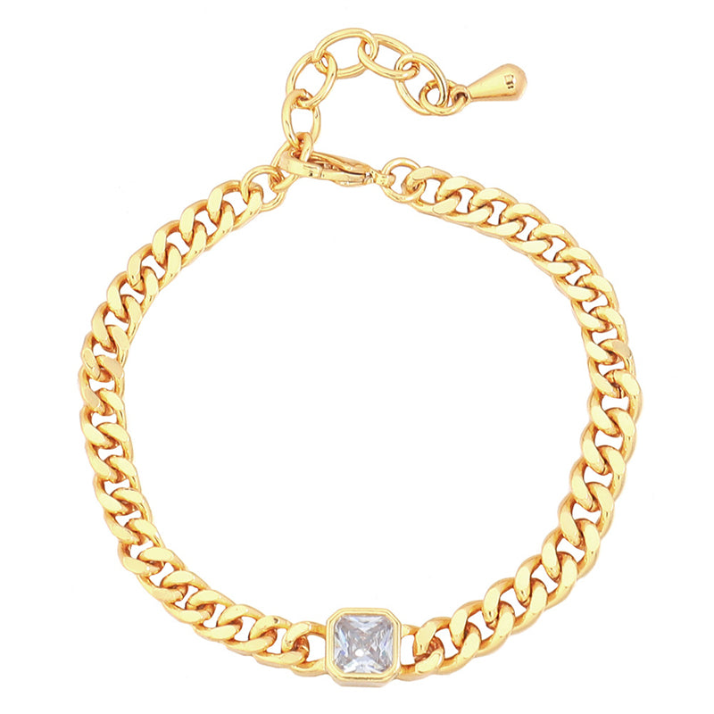 Minimalist Geometric Ring Zircon Bracelet - Genuine Gold Plated Copper 10.4g Adjustable Women's Jewelry