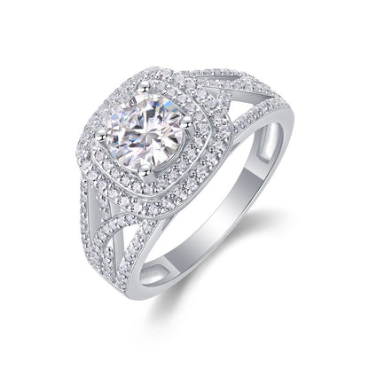 Minimalist Geometric Silver Band with 1 Carat Moissanite