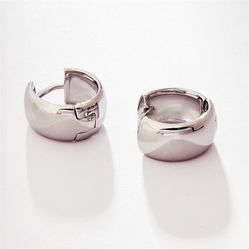 Minimalist Geometric Stud Earrings in White Gold - Circular Design Everyday Jewelry for Women