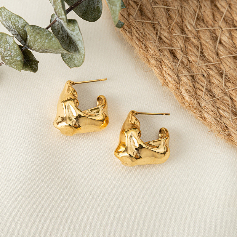 Minimalist Geometric Titanium Steel Stud Earrings - Vacuum Plated Gold Fashion Jewelry for Women