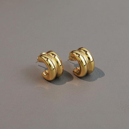 Minimalist Gold Plated C-Shaped Geometric Stud Earrings for Women