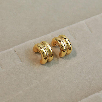 Minimalist Gold Plated C-Shaped Geometric Stud Earrings for Women