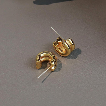 Minimalist Gold Plated C-Shaped Geometric Stud Earrings for Women