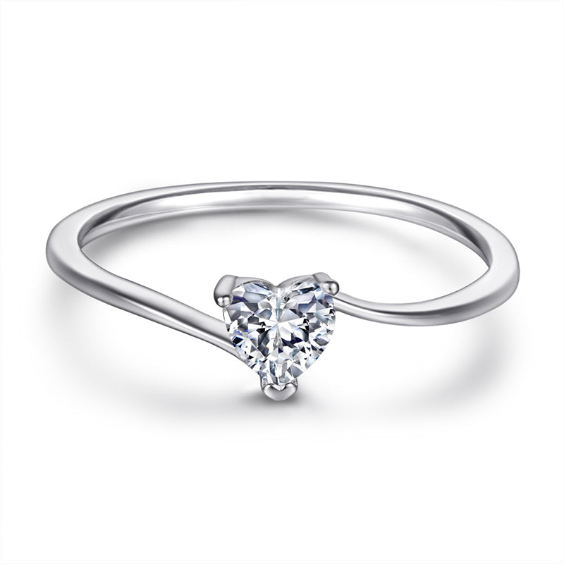 Minimalist Heart Zircon Ring - 925 Sterling Silver Dainty Love Jewelry for Women