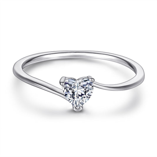 Minimalist Heart Zircon Ring - 925 Sterling Silver Dainty Love Jewelry for Women
