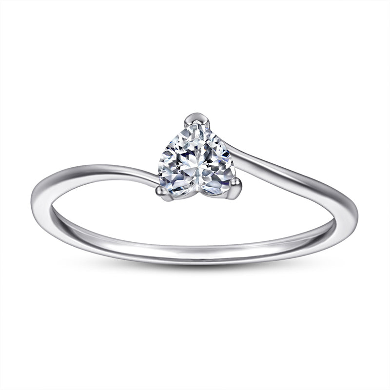 Minimalist Heart Zircon Ring - 925 Sterling Silver Dainty Love Jewelry for Women