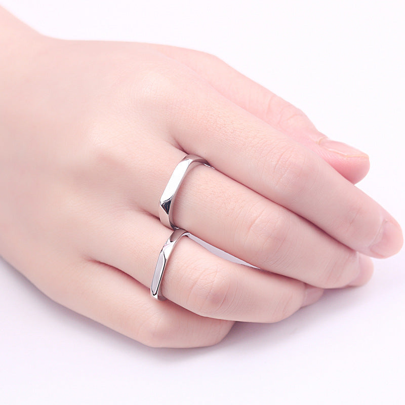 Minimalist Rhombus Couple Rings - 925 Sterling Silver Korean-Inspired Matching Set