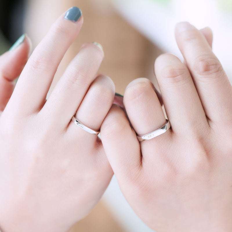 Minimalist Rhombus Couple Rings - 925 Sterling Silver Korean-Inspired Matching Set