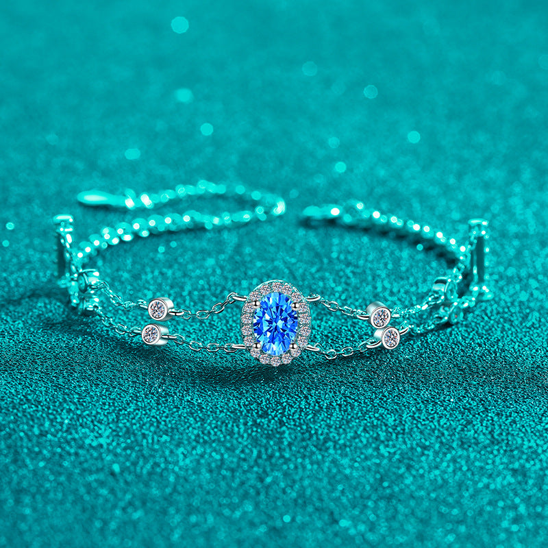 Minimalist Style Phoenix Koi Duck Animal Bracelet with 1ct White & Blue Moissanite, 5-Layer Rhodium Plated Sterling Silver