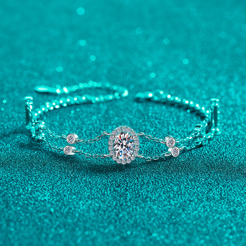 Minimalist Style Phoenix Koi Duck Animal Bracelet with 1ct White & Blue Moissanite, 5-Layer Rhodium Plated Sterling Silver