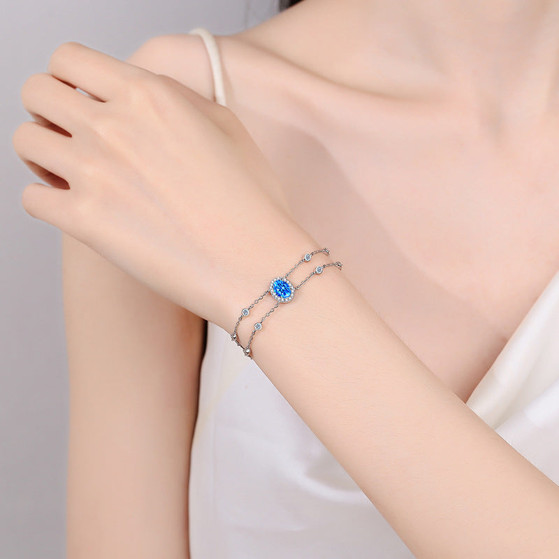 Minimalist Style Phoenix Koi Duck Animal Bracelet with 1ct White & Blue Moissanite, 5-Layer Rhodium Plated Sterling Silver