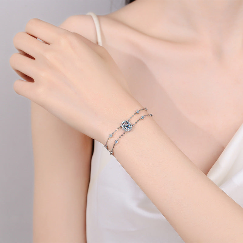 Minimalist Style Phoenix Koi Duck Animal Bracelet with 1ct White & Blue Moissanite, 5-Layer Rhodium Plated Sterling Silver