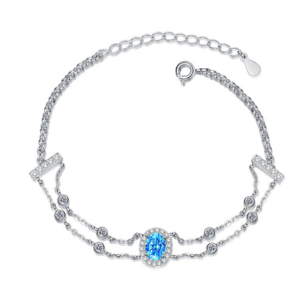 Minimalist Style Phoenix Koi Duck Animal Bracelet with 1ct White & Blue Moissanite, 5-Layer Rhodium Plated Sterling Silver