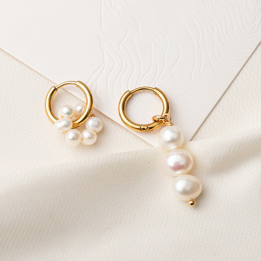 Minimalist Titanium Steel & Freshwater Pearl Earrings - Geometric Gold Plated Elegance