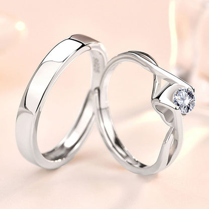 Minimalist Zircon Couple Rings - 925 Sterling Silver Adjustable Matching Set