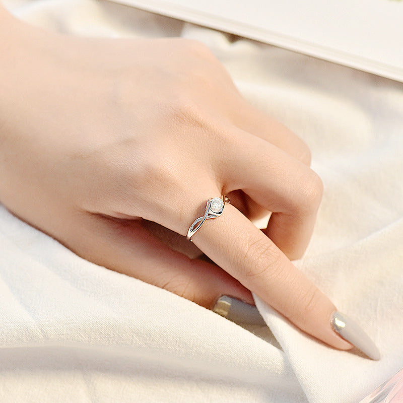Minimalist Zircon Couple Rings - 925 Sterling Silver Adjustable Matching Set