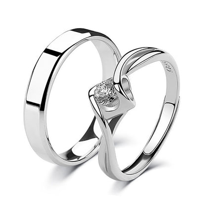 Minimalist Zircon Couple Rings - 925 Sterling Silver Adjustable Matching Set