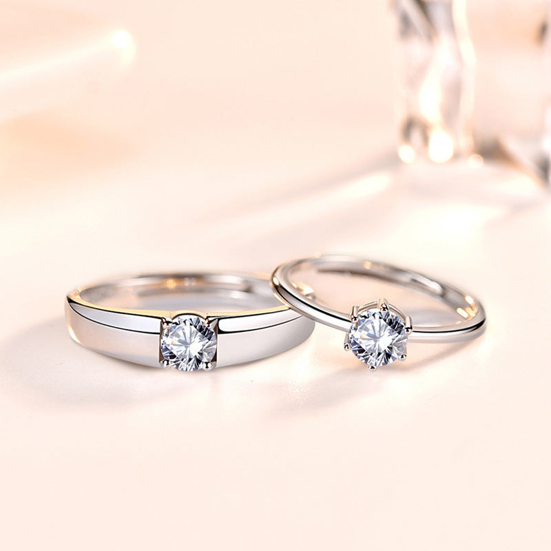 Minimalist Zircon Wedding Bands - 925 Sterling Silver Modern Couple Ring Set