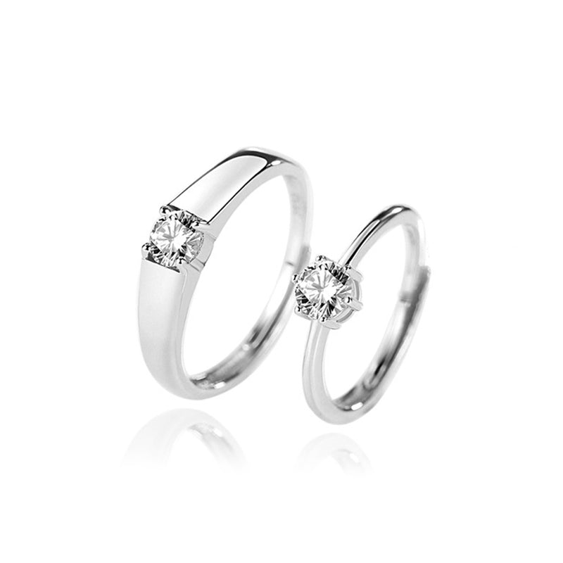 Minimalist Zircon Wedding Bands - 925 Sterling Silver Modern Couple Ring Set