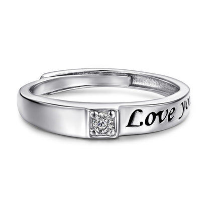 Love Heart Couple Rings - 925 Sterling Silver Adjustable Matching Set with Zircon Accents